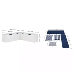 Kirklands Home Benches & Ottomans|White Corner Bench with Blue Cushions