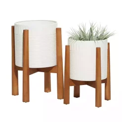 Kirklands Home Planters|Corrugated Iron and Wood Planters, Set of 2 White