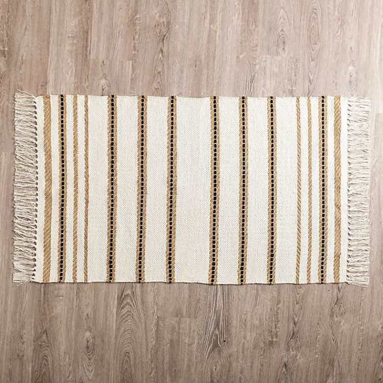 Kirklands Home Accent Rugs|White Cotton and Jute Woven Scatter Rug
