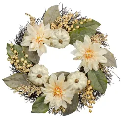 Outlet White Dahlia and Pumpkin Harvest Wreath Fall