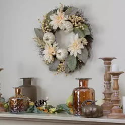 Outlet White Dahlia and Pumpkin Harvest Wreath Fall