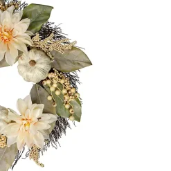 Outlet White Dahlia and Pumpkin Harvest Wreath Fall