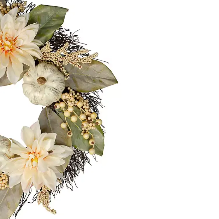Outlet White Dahlia and Pumpkin Harvest Wreath Fall