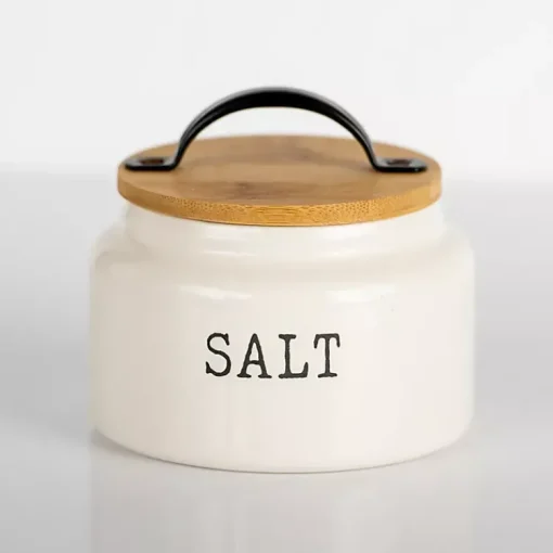 Kirklands Home Kitchen Storage|Debossed Salt Cellar White