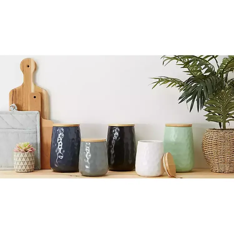 Kirklands Home Kitchen Storage|Dimpled Bamboo Canisters, Set of 2 White