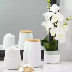 Kirklands Home Kitchen Storage|Dimpled Bamboo Canisters, Set of 2 White