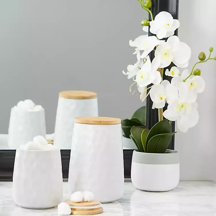 Kirklands Home Kitchen Storage|Dimpled Bamboo Canisters, Set of 2 White