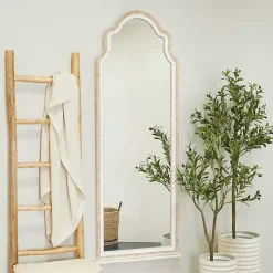 Kirklands Home Decorative Mirrors|White Distressed Wood Arched Wall Mirror
