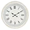 Kirklands Home Clocks|White Distressed Wood Round Beaded Wall Clock