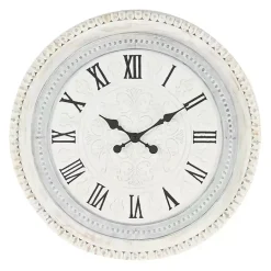 Kirklands Home Clocks|White Distressed Wood Round Beaded Wall Clock