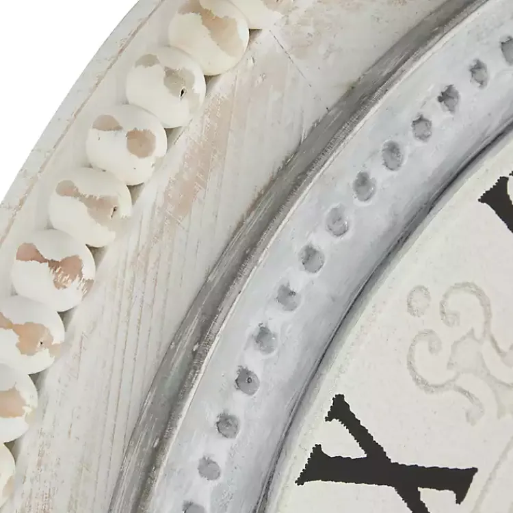 Kirklands Home Clocks|White Distressed Wood Round Beaded Wall Clock
