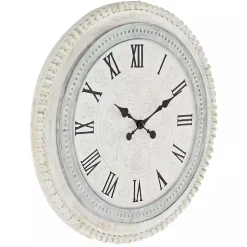 Kirklands Home Clocks|White Distressed Wood Round Beaded Wall Clock