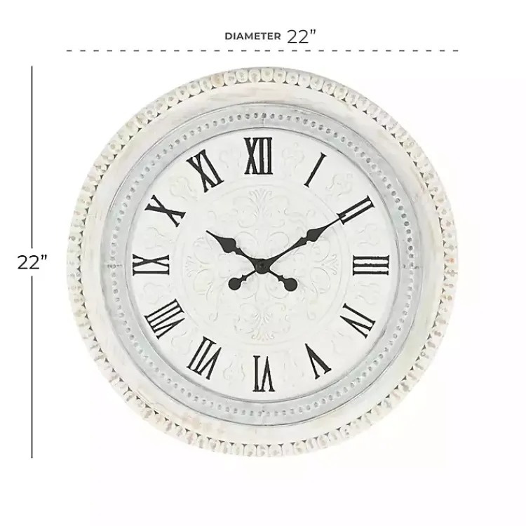 Kirklands Home Clocks|White Distressed Wood Round Beaded Wall Clock