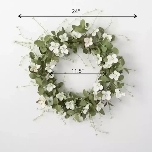 Clearance White Dogwood and Greenery Wreath Wreaths