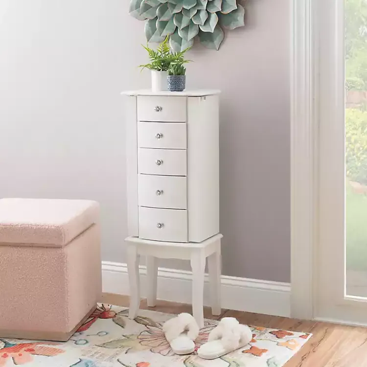 Kirklands Home Dressers & Chests|5-Drawer Jasmine Petite Jewelry Armoire White