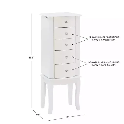 Kirklands Home Dressers & Chests|5-Drawer Jasmine Petite Jewelry Armoire White