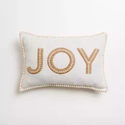 Best White Embroidered Joy Christmas Pillow Christmas Pillows