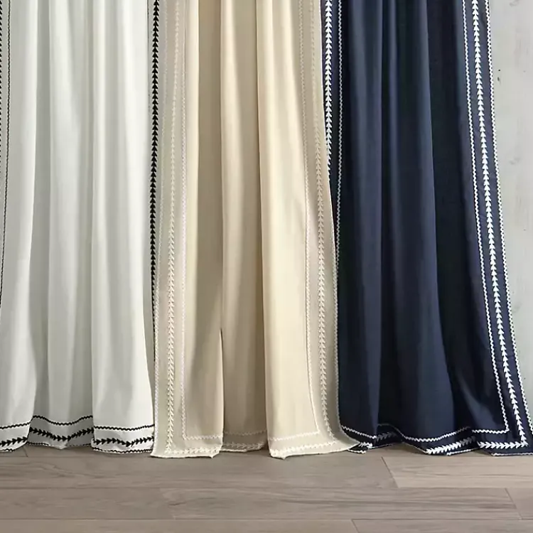 Kirklands Home Curtains & Drapes|Embroidered Ric Rac Curtain Panel, 84 in. White