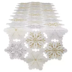 Kirklands Home Table Linens|White Embroidered Snowflakes Table Runner