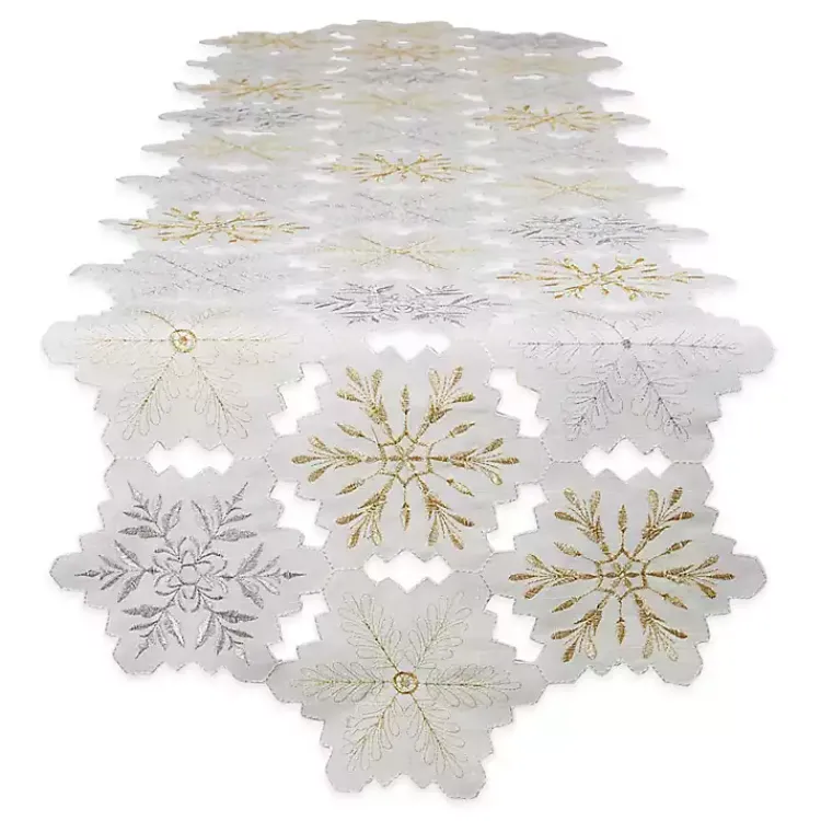 Kirklands Home Table Linens|White Embroidered Snowflakes Table Runner