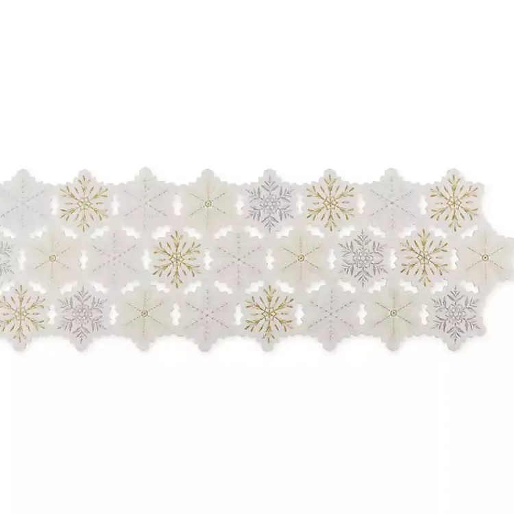 Kirklands Home Table Linens|White Embroidered Snowflakes Table Runner