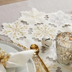 Kirklands Home Table Linens|White Embroidered Snowflakes Table Runner