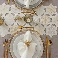 Kirklands Home Table Linens|White Embroidered Snowflakes Table Runner