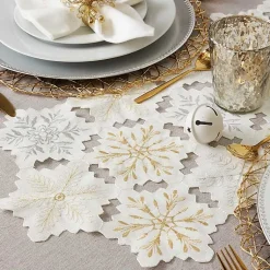 Kirklands Home Table Linens|White Embroidered Snowflakes Table Runner