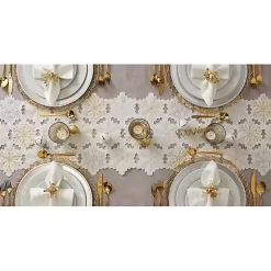 Kirklands Home Table Linens|White Embroidered Snowflakes Table Runner