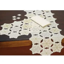 Kirklands Home Table Linens|White Embroidered Snowflakes Table Runner