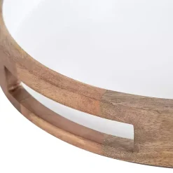 Outlet White Enameled Round Mango Wood Tray Decorative Trays