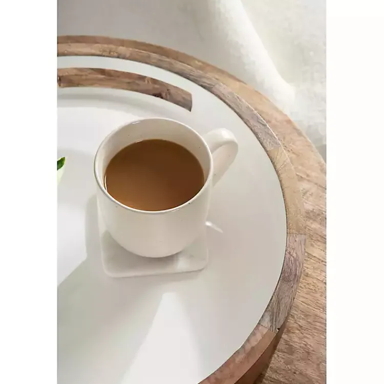 Outlet White Enameled Round Mango Wood Tray Decorative Trays