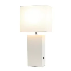 Kirklands Home Table Lamps|Faux Leather Charging Table Lamp White