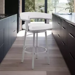 Kirklands Home Bar Stools & Counter Height Stools|Faux Leather Lorin Swivel Counter Stool White