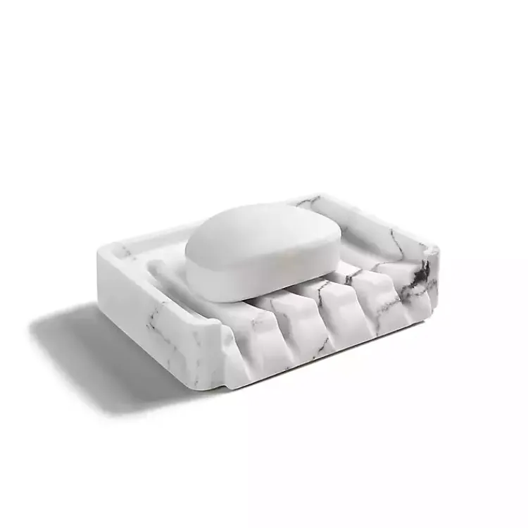 Kirklands Home Bathroom Accessories|Faux Marble Elevated Soap Dish White