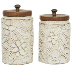 Floral Jars with Wood Lids, Set of 2 Decorative Bowls & Jars