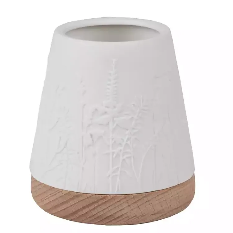 Discount White Floral Meadow Embossed Wood Base Vase Vases