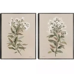 Kirklands Home Canvas Art|White Floral Stems Framed Canvas Prints, Set of 2