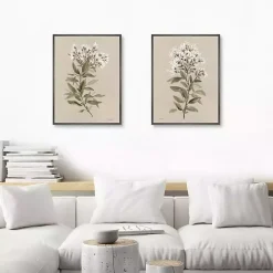 Kirklands Home Canvas Art|White Floral Stems Framed Canvas Prints, Set of 2