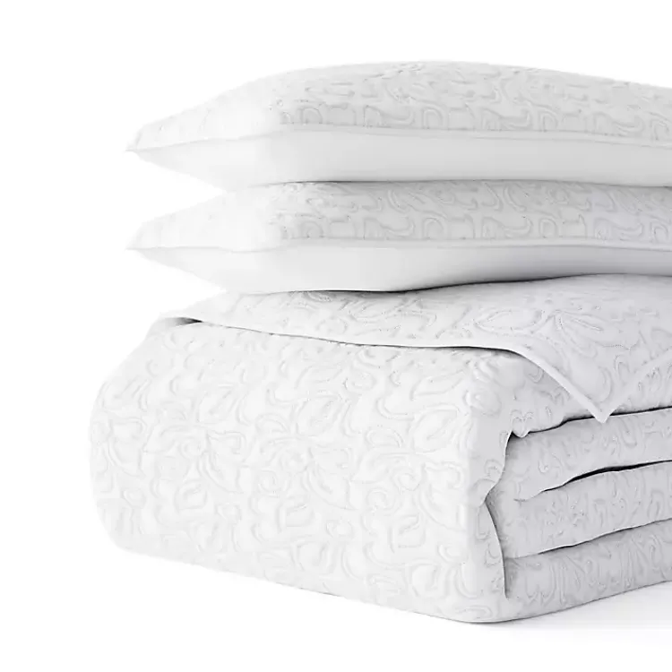 Kirklands Home Quilts|Floral Stitch 3-pc. King Quilt Set White