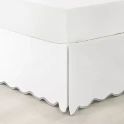 Kirklands Home Bedding Essentials|White Gray Scalloped Coastal Queen Bed Skirt