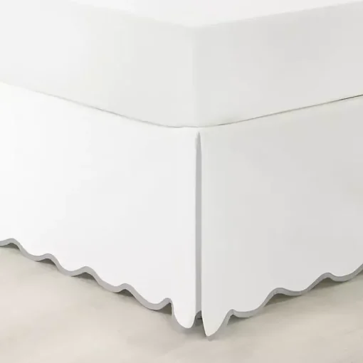 Kirklands Home Bedding Essentials|White Gray Scalloped Coastal Queen Bed Skirt