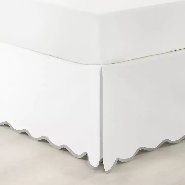 Kirklands Home Bedding Essentials|White Scalloped Coastal King Bed Skirt Gray