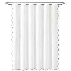 Kirklands Home Shower Curtains|White Gray Scalloped Coastal Shower Curtain