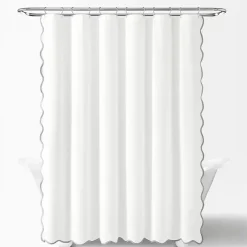 Kirklands Home Shower Curtains|White Gray Scalloped Coastal Shower Curtain
