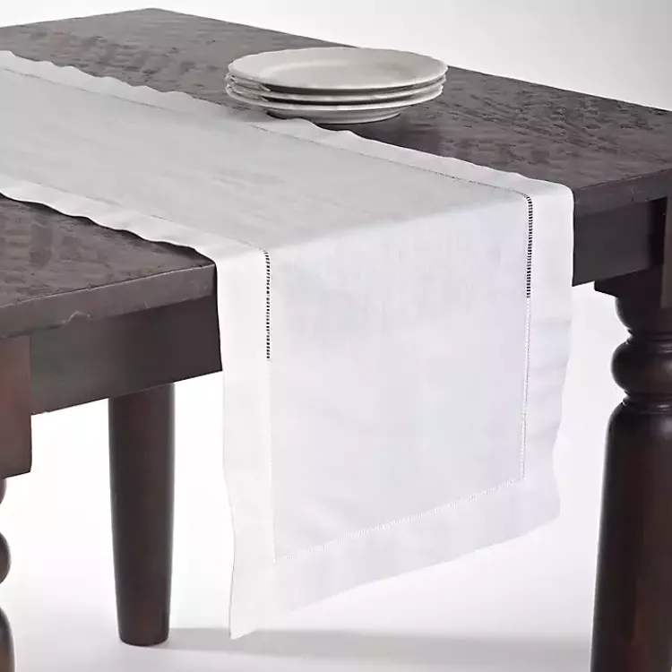 Kirklands Home Table Linens|Hemstitched Linen Oblong Runner White