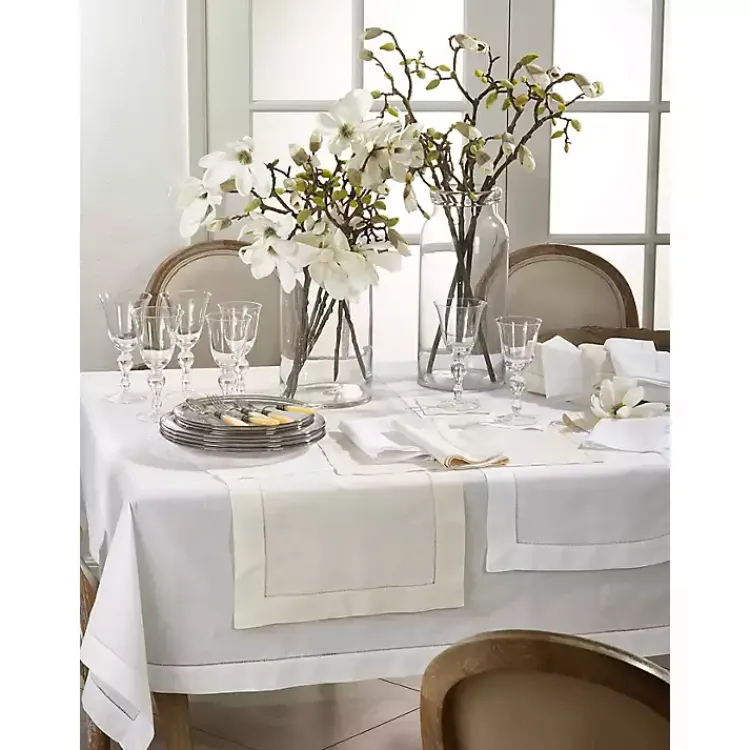 Kirklands Home Table Linens|Hemstitched Linen Oblong Runner White