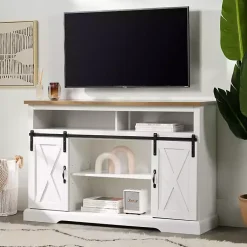 Kirklands Home Tv Stands & Media Consoles|Highboy Sliding Barn Door Media Cabinet White
