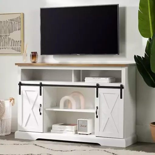 Kirklands Home Tv Stands & Media Consoles|Highboy Sliding Barn Door Media Cabinet White