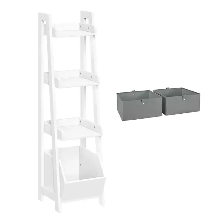 Kirklands Home Bookshelves|Ladder Shelf with Cubby, 13 in. White